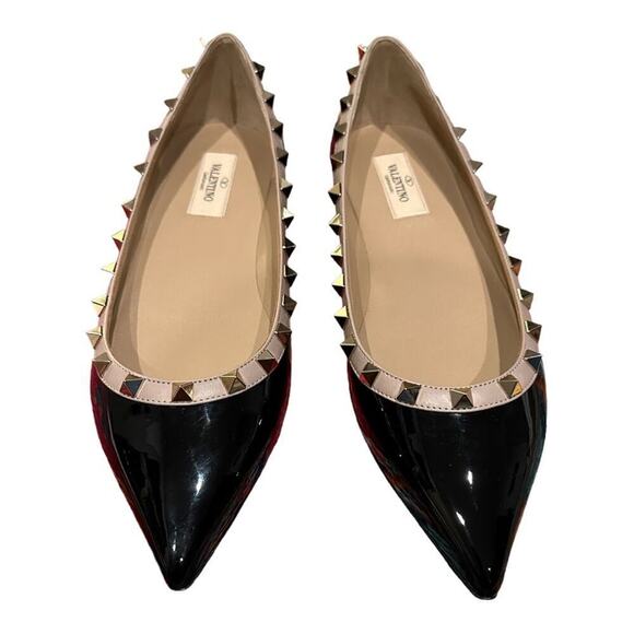 Valentino Garavani Rockstud Black Patent Leather Flats Size 39.5 NEW - Picture 3 of 12